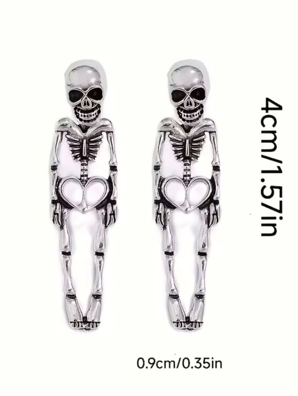 Silver Skeleton Dangle Earrings for Women - Gothic Statement Jewelry - Picture 4 of 4